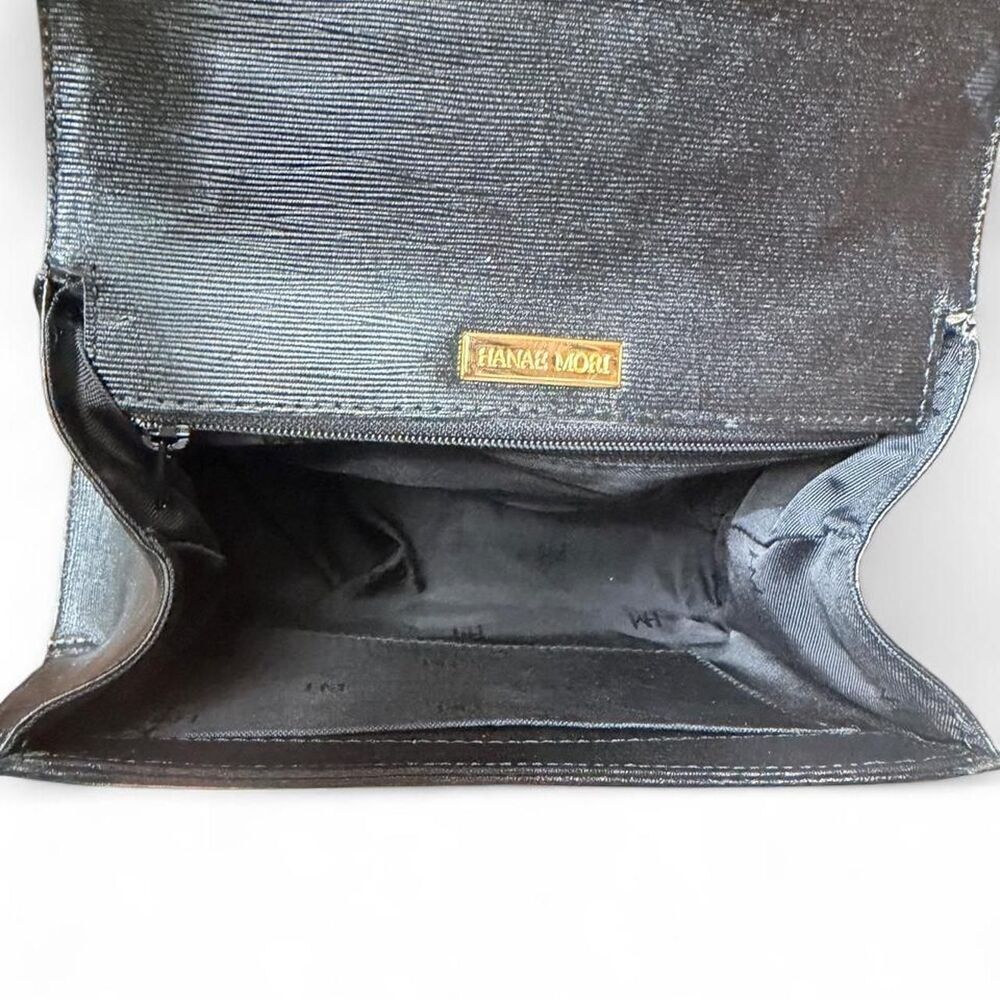 Vintage Hanae Mori 2 Way Black Saffiano Leather Circle Logo Top Handle shoulder - Picture 3 of 8